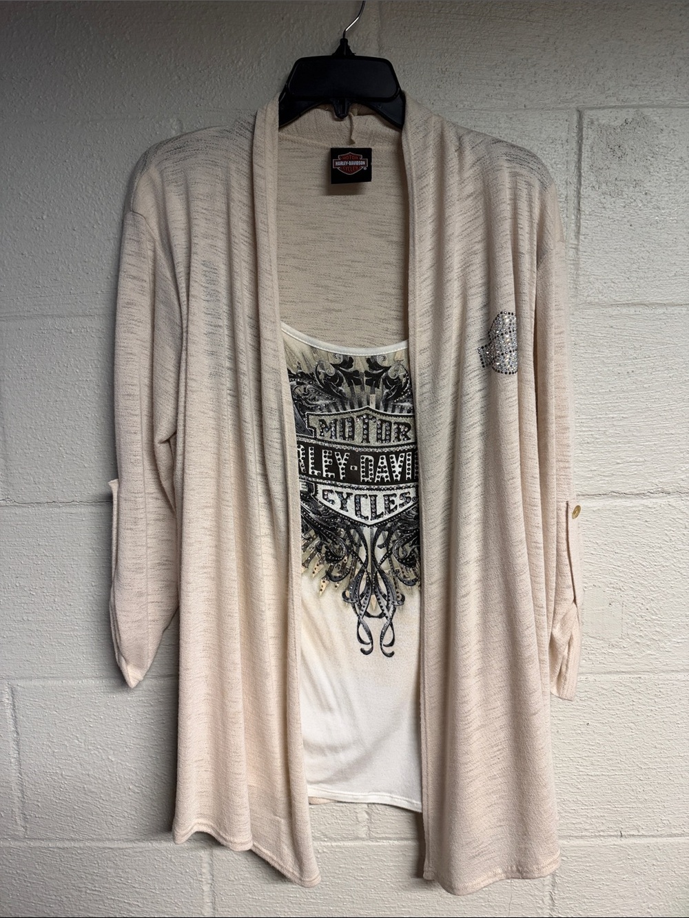 Harley-Davidson Light Cream Open Front Cardigan